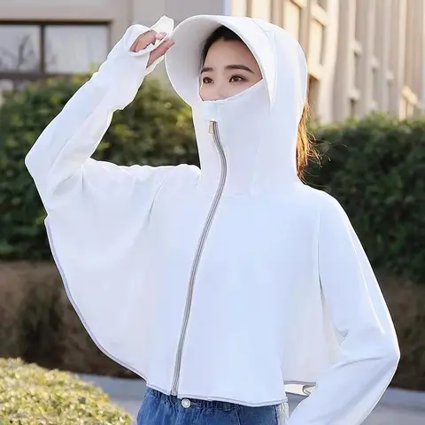 UPF50+ Sun Protection Clothing Summer Ice Silk Anti-ultraviolet Hooded Breathable Sun Protection Shirt Sun Cloak Zipper Lightweight Hoodie for All Seasons