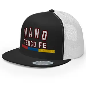 RIVEMUG NG Mano Tengo Fe Embroidered Flat Bill Trucker Hat High Crown Adjustable La Vinotinto Cap