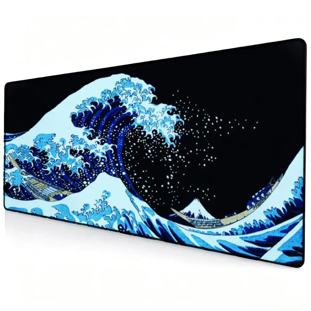 Anime The Great Wave Off Kanagawa Pattern Gaming Mouse Pad, Office Aesthetic Desk Accessory, Washable Rubber Non-Slip Lock Edge, Multi-Size for Home School, Anime Gift