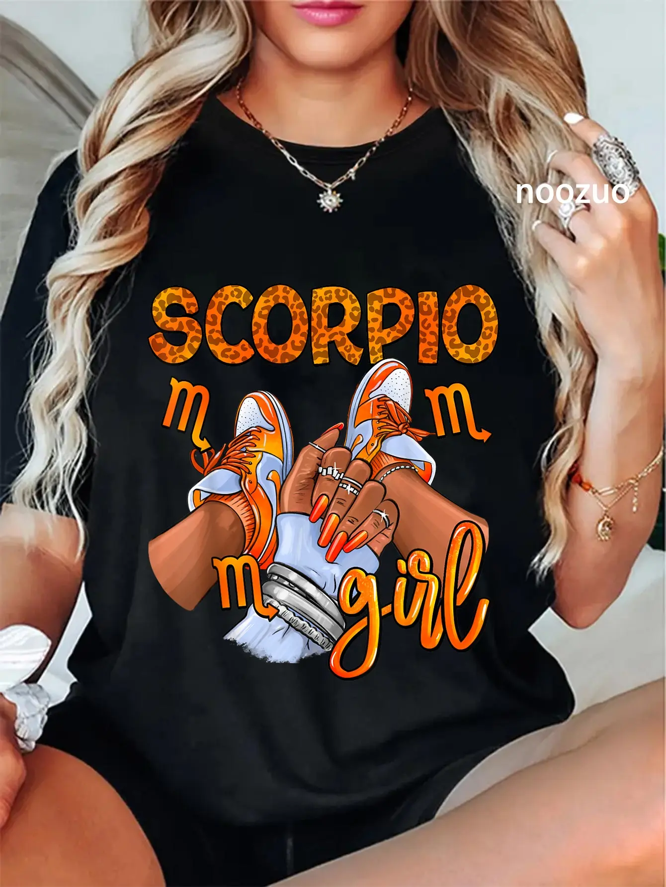 Women's Scorpio Zodiac Graphic Print Tshirt - 100% Cotton Distressed Vintage Round Neck Short Sleeves Top, Casual Streetwear, Black Girl Birthday Gift, Zodiac Theme, Funny Vibes, Lady, Cute, Wide Range Of Sizes, Everyday, Casual Fit