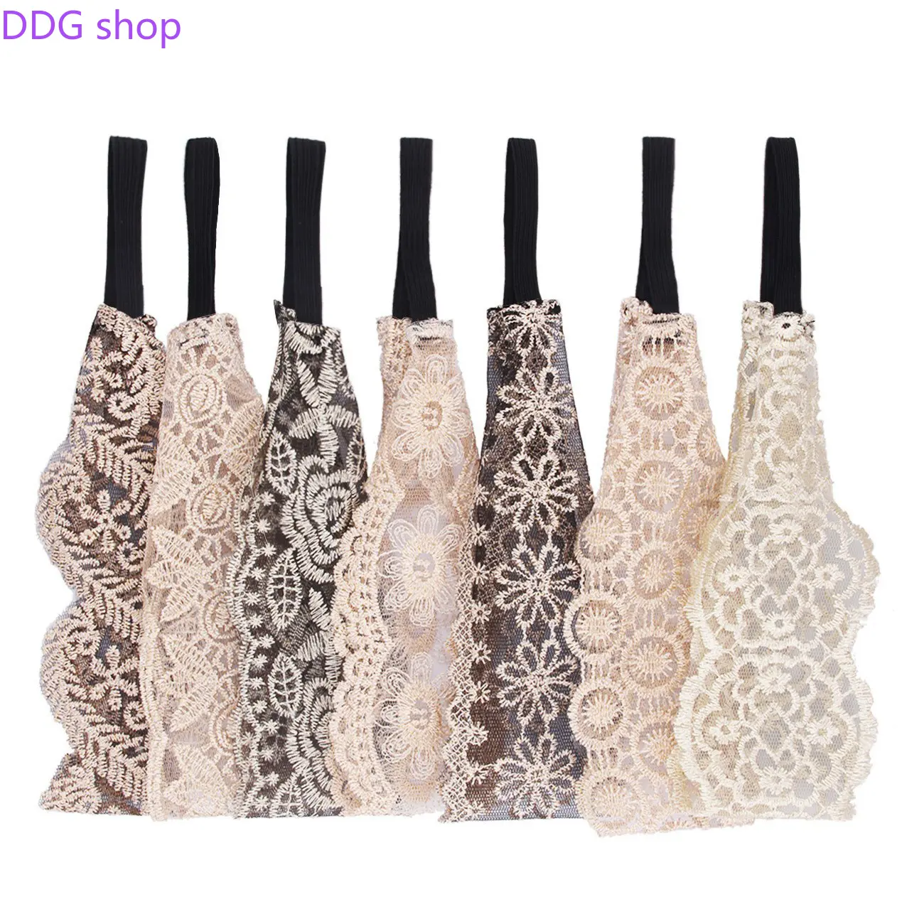7Pcs Boho Lace Headbands for Women, Vintage Floral Embroidered Elastic Hair Bands, Wide Non-slip Lace Head Wraps, Fashion Hair Accessories for Daily & Party