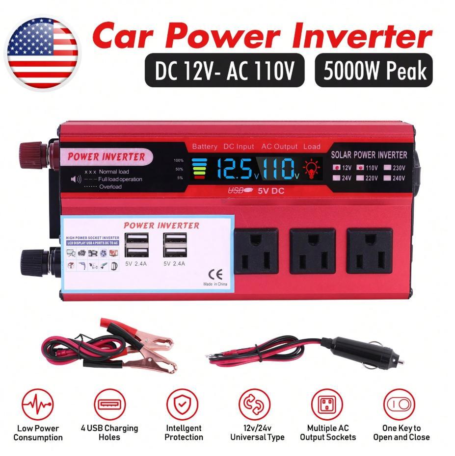 HOME POWER SOLUTION  5000W Pure Sine Wave Inverter w/ Remote Switch - Dual AC + USB for Emergency or Daily Use