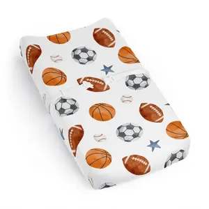 Sweet Jojo Designs Baby Changing Pad Cover Sheet (Sports Theme) for Boys, Infant/Newborn Diaper Change Table Mat Covers (Watercolor, Vintage Sport Themed, Soccer Balls, Football, Baseball, Basketball)