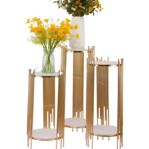 3 PCs Gold Round Metal Cylinder Statues for Home Decor Minimalist Ornaments Glossy Finish 26" 30" 34" Hx13" D Easy Assembly Home Decor Statue