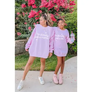 I'm literally just a Girl/Mama,  Mommy & Me Sweatshirts -Pink Crewneck Letter Graphic, Oversized