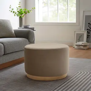 Modway Tilden Large 23" Round Performance Velvet Upholstered Ottoman in Taupe Natural