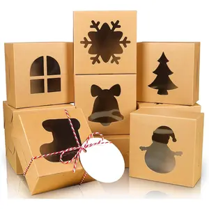 30 count Christmas Cookie Boxes with Window, 4x4x2.5 inch  Brown Bakery Boxes for  Giving, Mini Cake Boxes for  Donuts  Strawberries Pastries Muffins