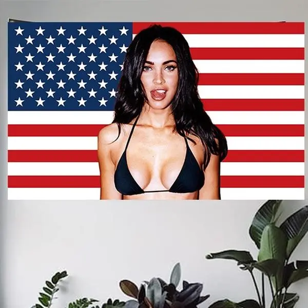 Megan Fox Patriotic American Flag Fabric Tapestry Wall Decor Flags, 3x5Ft Rectangular Wall Art with 4 Brass Grommets, Man Cave Outdoor Home Accent