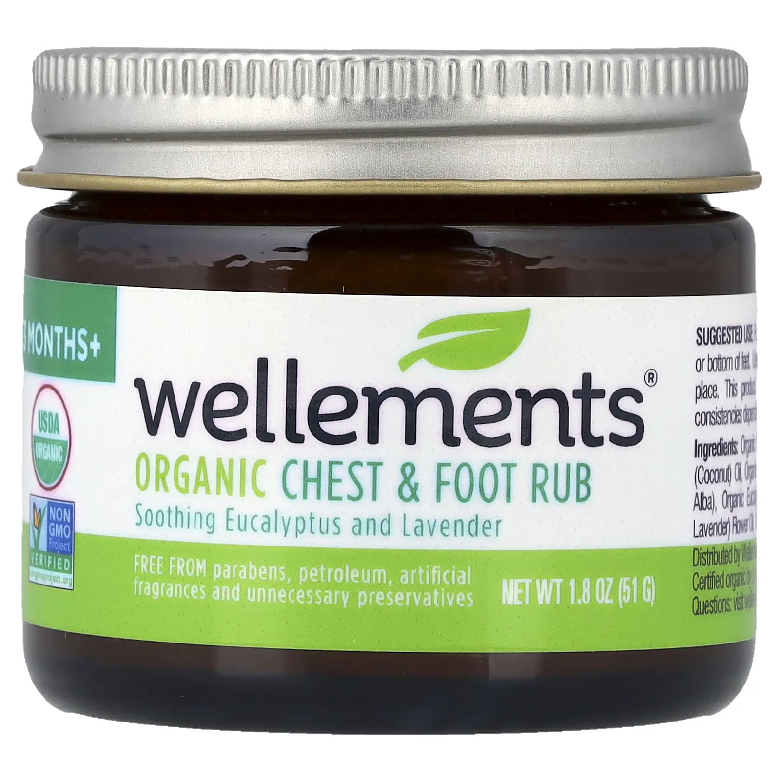 Wellements Organic Chest & Foot Rub, 3 Months+, Soothing Eucalyptus and Lavender, 1.8 oz (51 g)