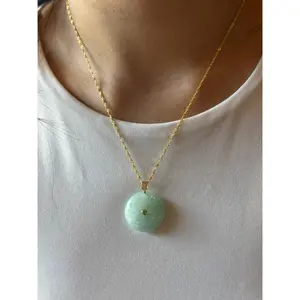 18k Gold Plated Pale Green Jadeite Ping'an Necklace