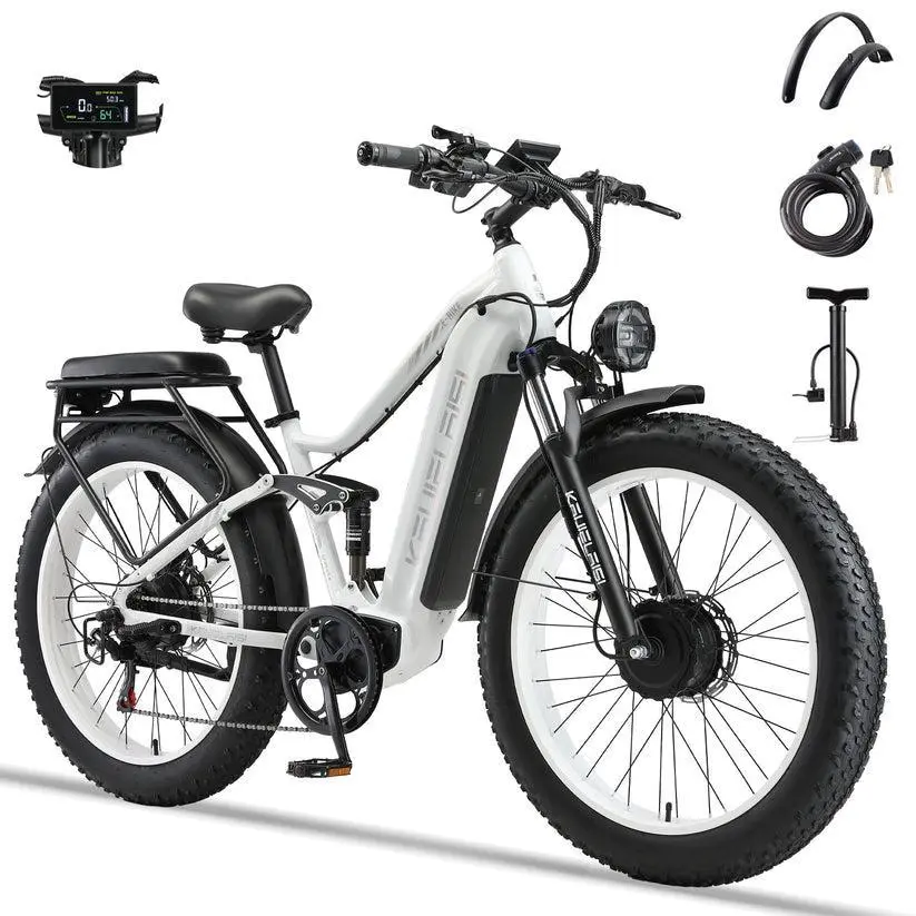 KAIJIELAISI K801 Electric Bike 45mph 60V/2100 WH 26-inch Full Suspension 6000W Peak Dual Motor Electric Mountain Bike for Riding Outdoor Sports