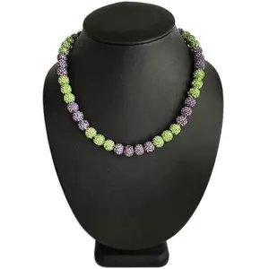 Iced Bling Disco Ball Rhinestone Pollyanna Crystal Bead Baseball Necklace Hulk