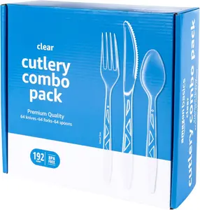 Disposable Clear Assorted Cutlery Set, Premium Quality, 192 Count, Large Combo Pack Forks, Spoon and Knives
