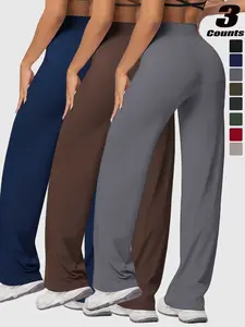 Women's High Waist Wide Leg Yoga Pants, Peach Butt Long Straight Leg Workout Pilates Fitness Quick-Dry Gym Wear, Polyester + Elastane, Sports Bottoms, Gym Sportswear Bottoms