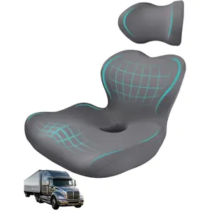 Nicecastle 3-in-1 Truck Seat Cushion Headrest Set Ergonomic Memory Foam Car Seat Cushion with Adjustable Straps Hip Back Head Support for Long Driving Semi Truck Car Office Wheelchair