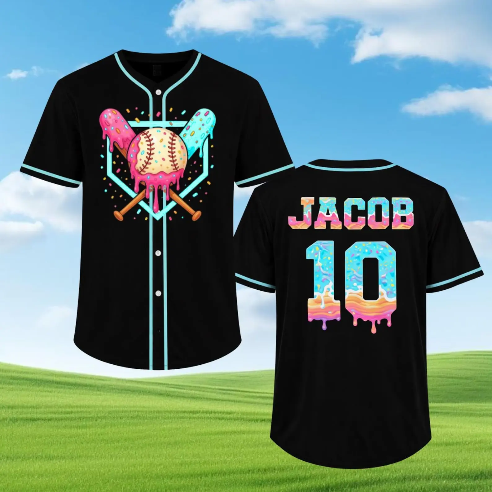 Baseball Drip Jersey for Kids, Boy Girl Birthday Baseball Jersey, Custom Baseball Drip, Ice Cream Drip Jersey, Birthday Boys
