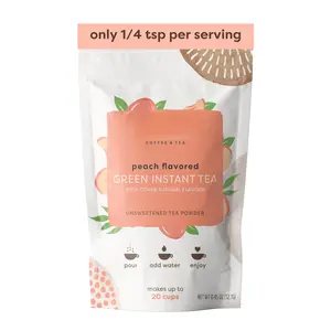 Instant Green Tea Mix, Peach Flavored Unsweetened Single Serve Packets, 100% Tea Leaves No Additives, Quick Hot or Iced Tea Travel Size, Makes Up to 20 Cups, 0.45 oz