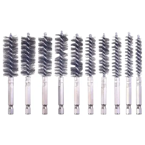 A Set of 10/6/5 Pcs Steel Wire Bore Cleaning Brushes,Multi-Size 1/4 Inch Hex Shank Pipe Scrubber,Heavy Duty Cylindrical Tube Rust,Carbon Remover for Power Impact Drills,Fathersdaygift,Hand Tools Kits