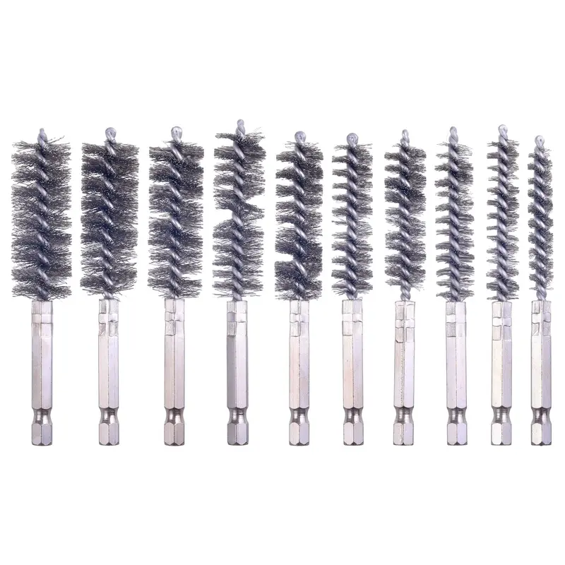A Set of 10/6/5 Pcs Steel Wire Bore Cleaning Brushes,Multi-Size 1/4 Inch Hex Shank Pipe Scrubber,Heavy Duty Cylindrical Tube Rust,Carbon Remover for Power Impact Drills,Fathersdaygift,Hand Tools Kits