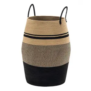 105L Extra Large Woven Laundry Hamper Basket Storage Basket with Heavy Duty Cotton Rope Handles for Storage Clothes, Toys, Blanket in Bedroom, Bathroom, Foldable Decoration Organiser