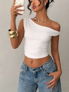Women's Y2K Style Off-Shoulder Sleeveless Cropped Short Top, Basic High Stretch Solid Color Design, Perfect for Casual & Formal Occasions, Fashion Daily Wear