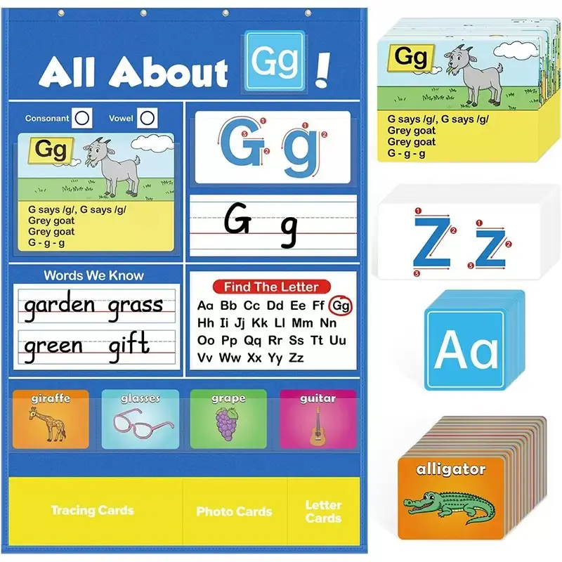 Kids' Alphabet Learning Pocket Chart with Letter Cards - Preschool Educational Toy, Early Learning Flash Cards Tool