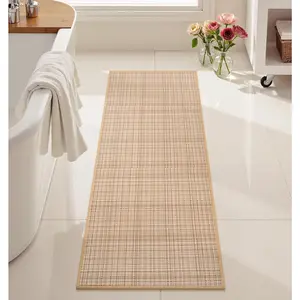 Long Bathroom Rug, Khaki Super Absorbent Bathroom Runner, Solid Rubber Backing Non Slip Bath Mat, Machine Washable Quick Dry Fit Under Door Bath Rugs for Sink Entryway Bedroom, 20x47 inch
