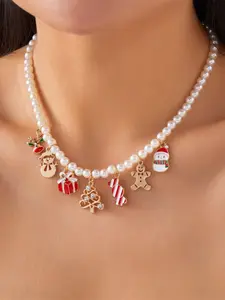 Hot Selling Christmas Necklace, Cute Snowman Cookie Pendant, Festive Tree Candy Charm Beaded Chain, Perfect Gift for Holidays