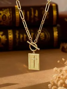 Cross Choker Necklace- Thick Chunky Paperclip Chain, Hip Hop Fashion Jewelry, Trendy Easter Unisex Party Fashion Jewelry, Daily Wear Elegant Accessories, Versatile Stylish Gift, All-Season Casual Pendant Necklace, Flat Cross Necklace