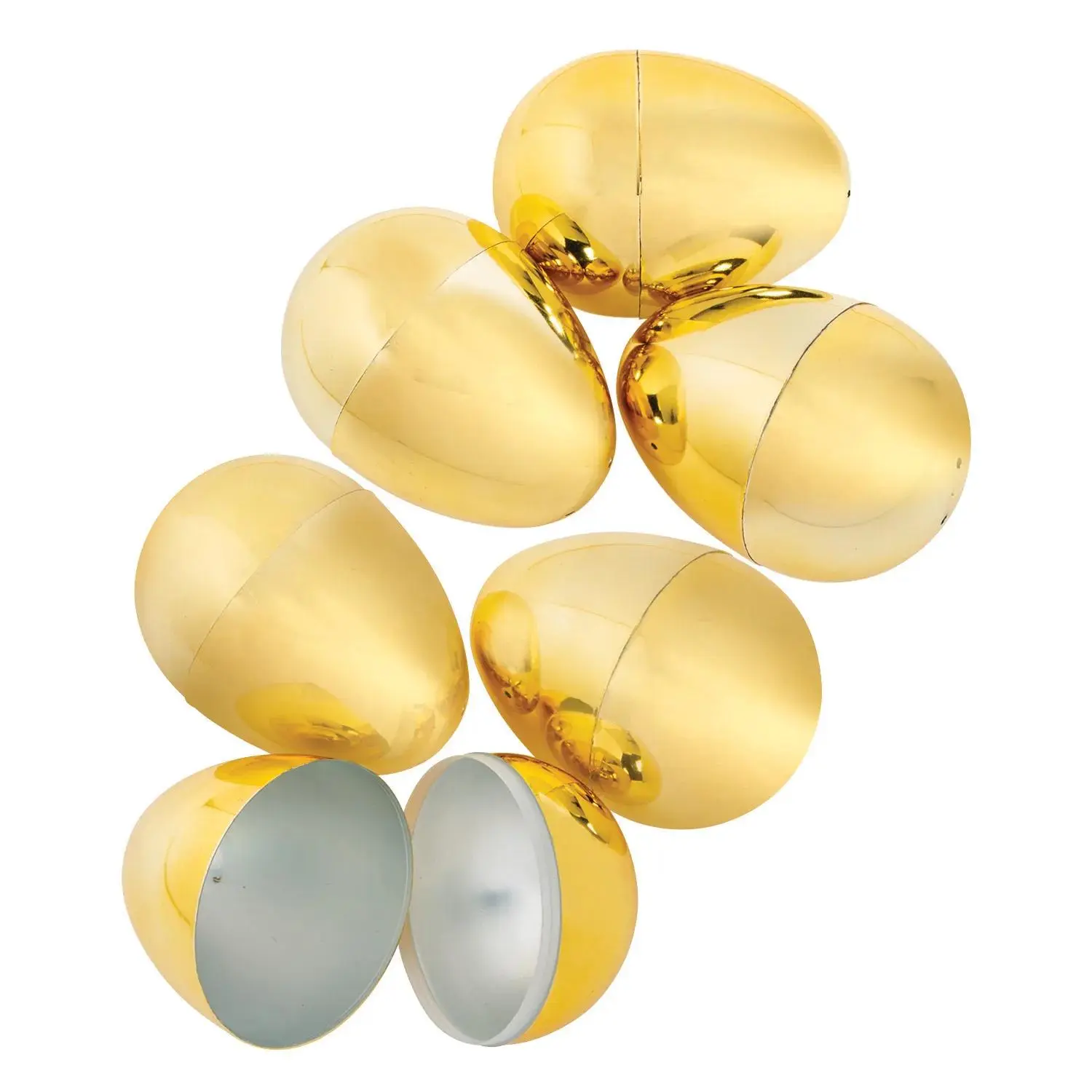 Metallic Gold Plastic Easter Eggs - 4.5 in (4 1/2 inches), 6 Pc, Shiny Decoration for Traditional Easter Baskets, Kitchenware Holiday Accessory for Bowls, Glasses