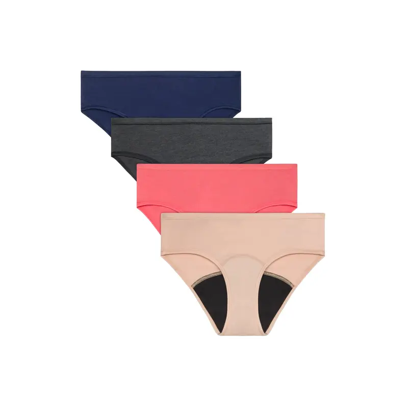 Hanes Comfort Period. Girls' Hipster Underwear Moderate Protection Assorted Solids 4-pack Multi Pack Comfortable Fit Soft Stretch Fabric Breathable Gcphp4
