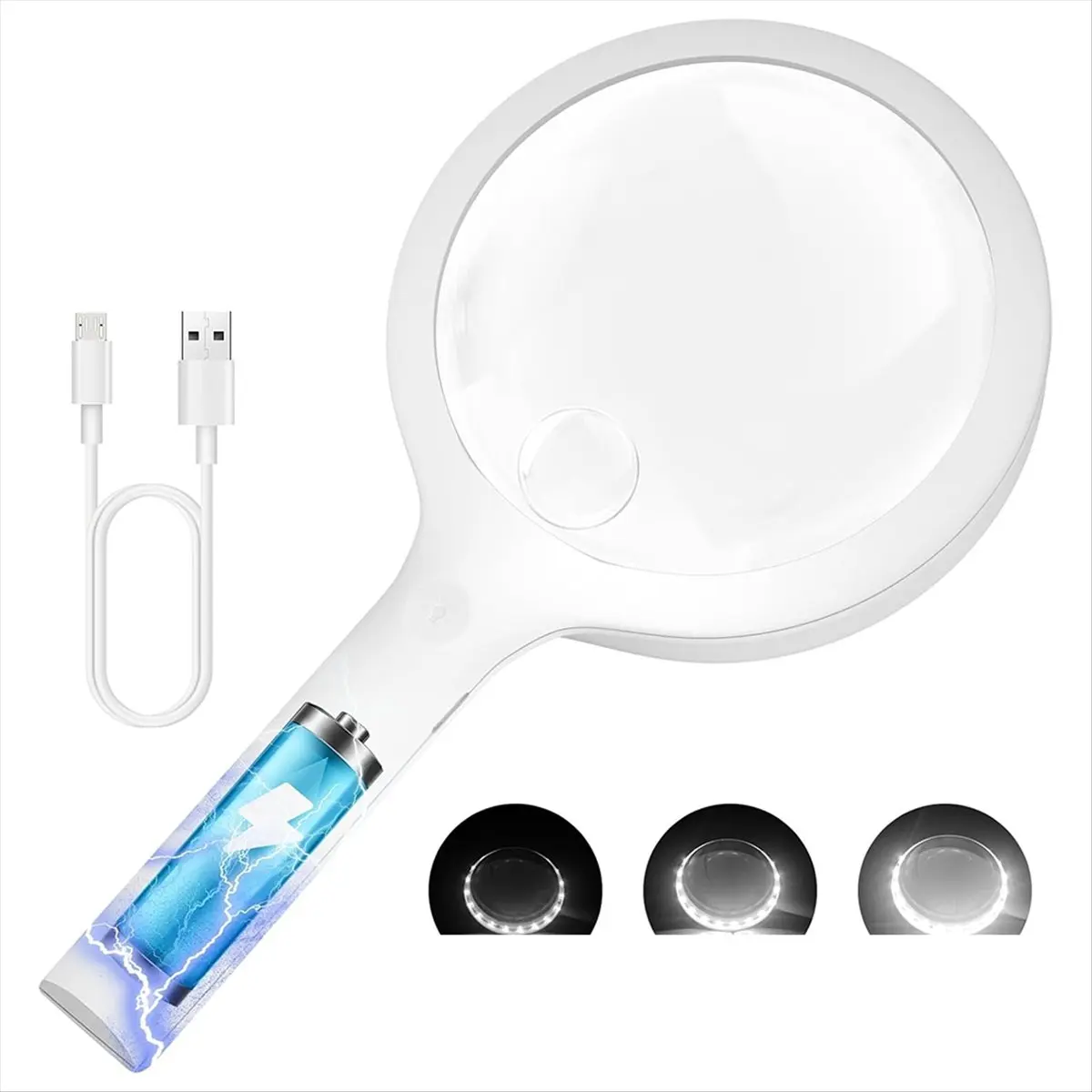30X 60X Charge Magnifying Glass with Light,4.33Inch Large Handheld Magnifying Glass 20 Daylight LEDs, Lighted Magnifier