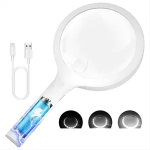 30X 60X Charge Magnifying Glass with Light,4.33Inch Large Handheld Magnifying Glass 20 Daylight LEDs, Lighted Magnifier