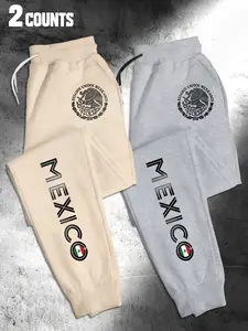 Mexican Fan Men's Sporty Long Pants 2-Pack, Drawstring Waist with Pockets, Loose Fit, Below Knee, All Seasons, Practical and Convenient, Mexican Athletic Pants, Adjustable Drawstring Sweatpants