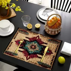 2D flat printing, 2-piece/4-piece/6-piece/8-piece set, linen placemat, abstract floral pattern placemat, minimalist decorative table mat, hotel restaurant holiday party room decoration, for use at home all year round