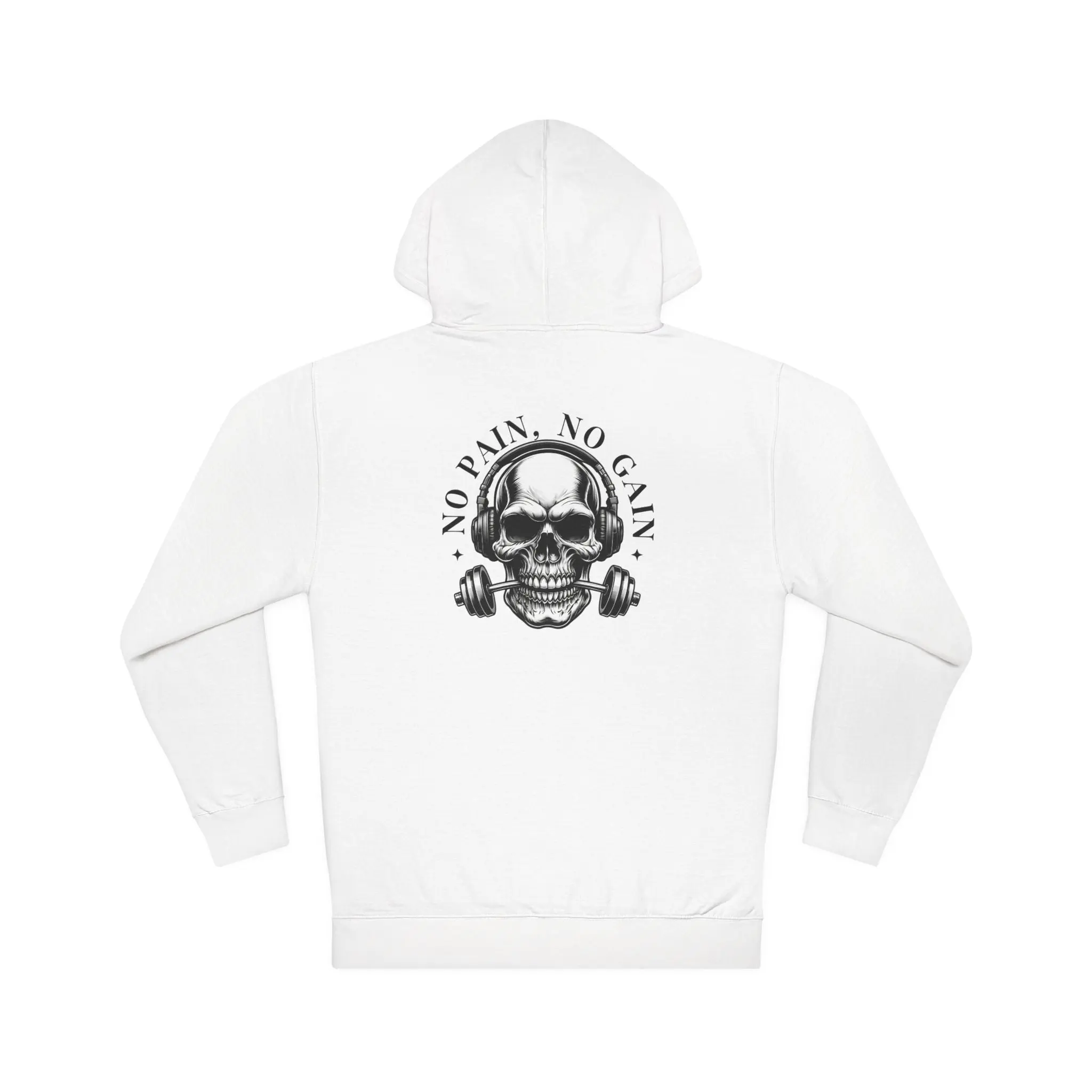 Hardcore No Pain No Gain Hoodie – Dumbbell Skull Graphic Hoodie for Bodybuilding, Powerlifting, Strength Training & Fitness Enthusiasts