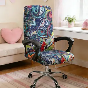 Removable Washable Computer Chair Cover, Stretch Printed Slipcover for Universal Rotating Office Chair, Soft Anti-Dust Protector