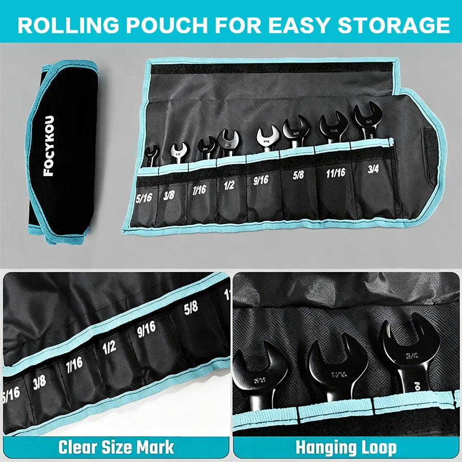 8-Piece Stubby Flex-Head Ratcheting Wrench Set, Metric 8-17mm | Anti-slip, 72-Teeth, CRV, Black Electrophoretic Coating, for Mechanics, DIYers and Home Repairs, Includes Rolling Pouch 8-Piece Stubby Flex-Head Ratcheting Wrench Set, Metric 8-17mm | Anti-slip, 72-Teeth, CRV, Black Electrophoretic Coating, for Mechanics, DIYers and Home Repairs, Includes Rolling Pouch