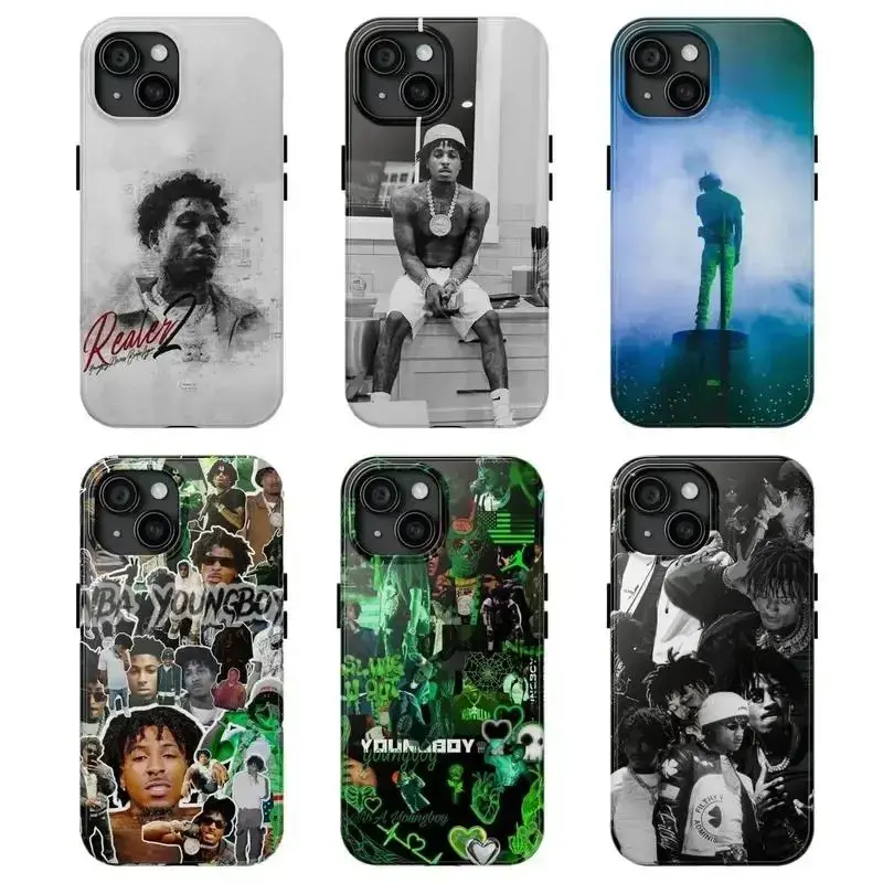 Vintage YoungBoy Rap Star Collage Custom Plastic Smartphone Case - Green Neon Hip Hop Aesthetic, Shockproof Protective Cover Accessory for iPhone 17 ProMax,16,15,14,13,12,11 & Samsung S21-S26, Handheld Cellphone Devices Gift for Music Fans, Casing, Access