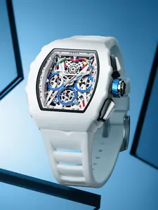 Men's Business Barrel Design Silicone Strap Quartz Watch, Waterproof Luminous Timer Watch with Box, Fashion Watch for Party, Daily Decor, Exquisite Watch for Birthday Gift, Stylish Watch, Trendy Watch, Fashionable Watch