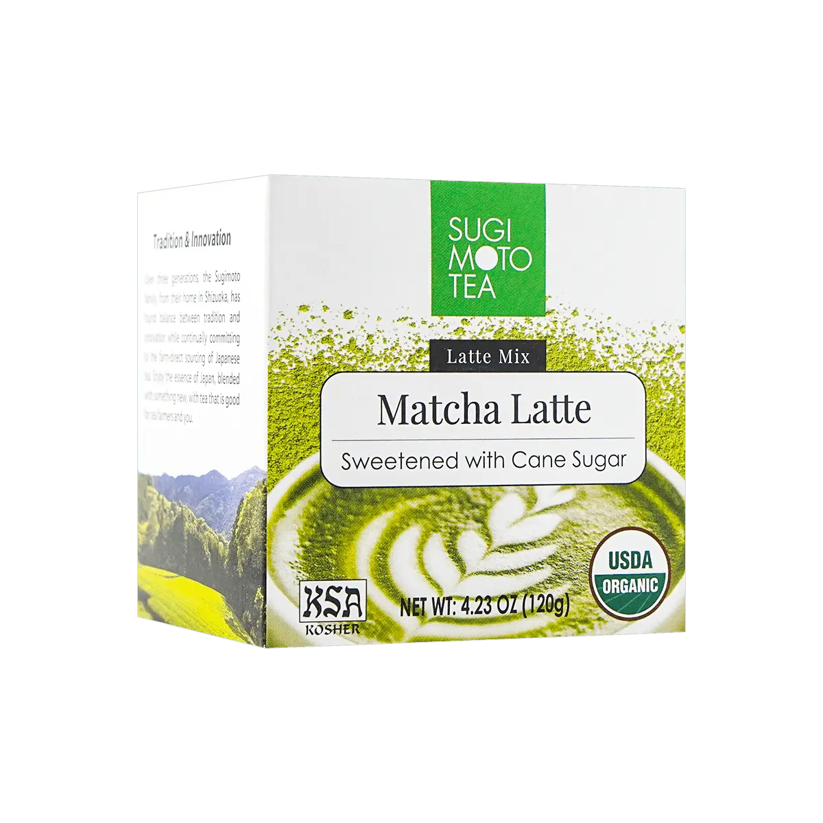 SUGIMOTOYA Organic Matcha Latte Powder Drink Mix - USDA Certified, 120g - Authentic Japanese Green Tea Blend for Creamy & Delicious Beverages