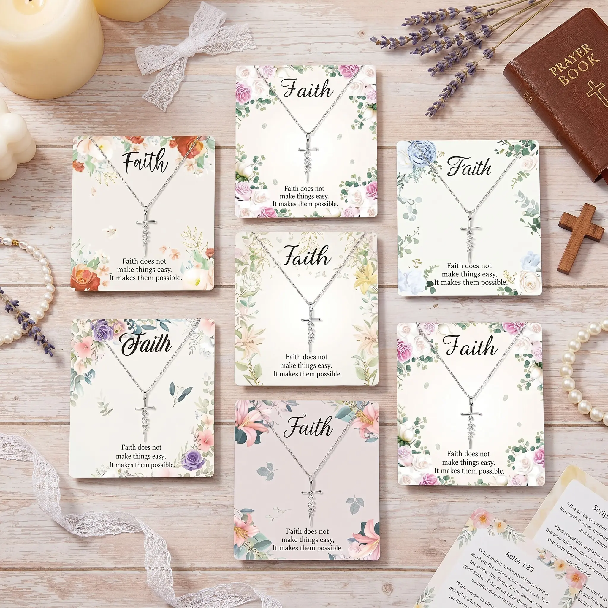 Faith Necklace for Christian Women 12/24 Sets Cross Necklace with Motivational Cards Bible Verse Necklace Bulk Religious Christian Gift for Prayer Group Fellowship Bible Study Group Teacher Women Wife Mom