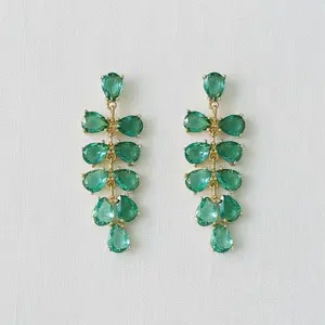 Leaf Design Gemstone Drop Earrings *