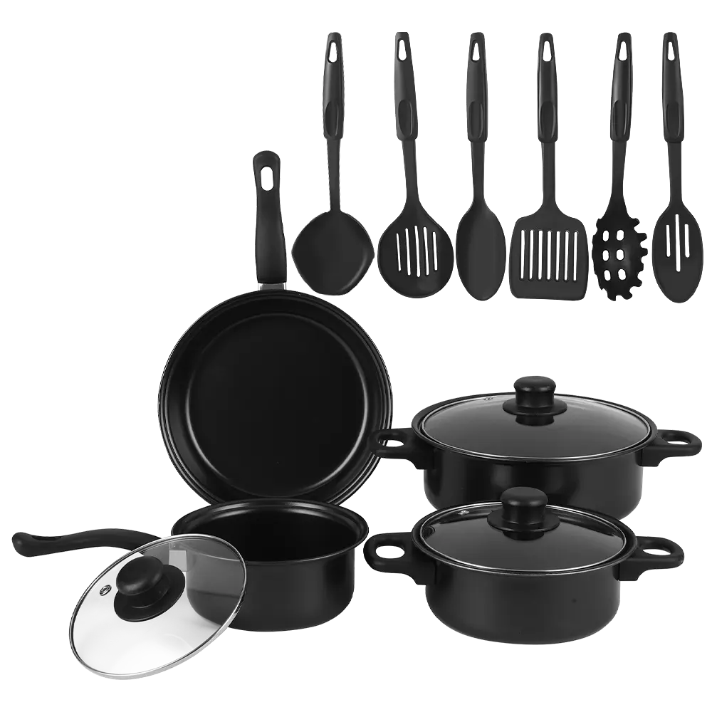 13-Piece Non-Stick Cookware Set with Lids, Matte Black Granite Kitchen Collection, Premium Non-Toxic Coating, Induction Compatible, Aluminium Construction with Easy-Clean Glass Lids, for Safe Healthy Cooking & Low-Oil Meal Prep