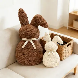Cute Plush Bunny Pillow Toy, High Elasticity Soft Material, Rabbit Ear Design, Satin Bow Decoration, Ideal for Kids Room Decor