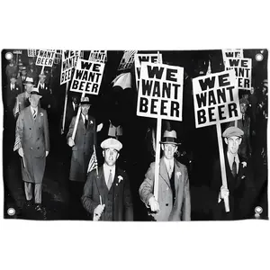Funny Polyester Flag "We Want Beer" - Vintage Wall Single Sided Banner tapestry Decor Decorative Light Peach