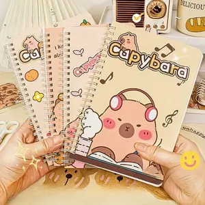 Capybara Cover Coiled Notebook Set, A5 Size, Set of Four, Waterproof Lined Ruled Pages Journal for Students, Cute Diary, Perfect for Notes and Sketches