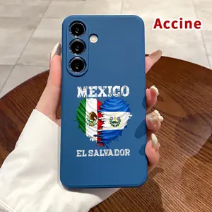 Straight Edge Phone Case Compatible with Samsung Galaxy S26 S23 Ultra S24 Plus S25 S22 Edge Mexico - El Salvador Heart Pattern Pocket-Friendly Shockproof Silicone Protective SoftCase