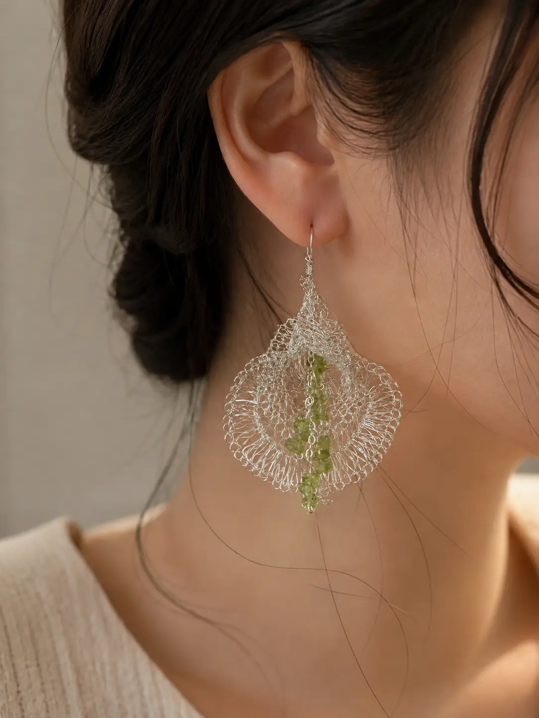 Asteraia Handmade Peridot Earrings for Adults, Unique Irregular Natural Ear Crystals, Summer Fashion Dangle Jewelry, Gemstone Earrings, Sparkling Ear Jewelry, Durability, Care Instructions, Unisex, Metal Coating, Nanning Baibenmu Jewelry Design And Produc