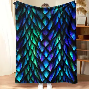 1Pc Of Dragon Scale Design Printed Flange Velvet Blanket, Soft And Comfortable